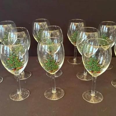 Set Of 12 “Christmas Tree” Wine Glasses