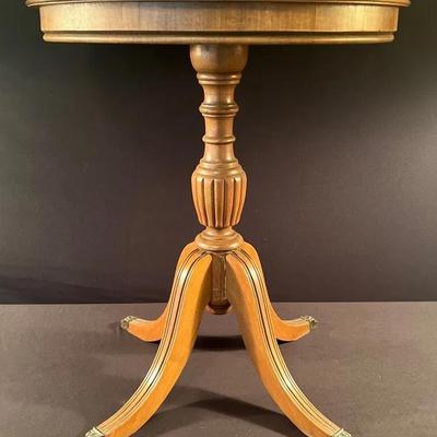 Brass Claw Foot Round Wooden Pedestal Table