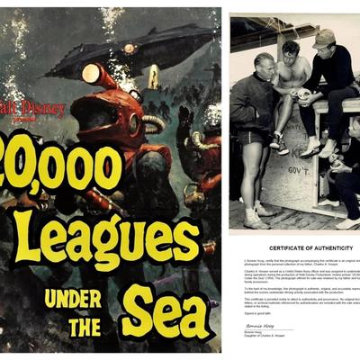 Original 1954 "20,000 Leagues Under the Sea" Photo | Master Diver Fred Zindar & Navy Officer Hooper