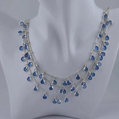 Anne Klein Blue Rhinestone Silver Tone Necklace 