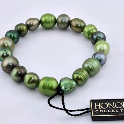 Honora Green Freshwater Pearl Stretch Bracelet 