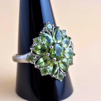 4.6ctw Peridot Sterling Silver Cluster Ring