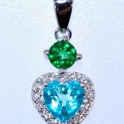 Blue & Green Topaz Sterling Silver Heart Halo Pendant