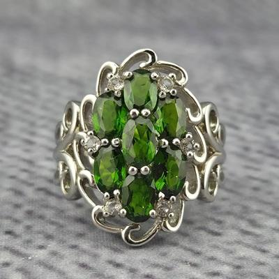 3ctw Chrome Diopside & White Topaz Sterling Silver Ring 