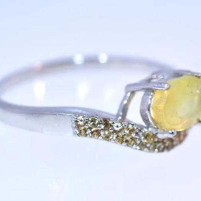 Natural Oval Yellow Sapphire Sterling Silver Modernist Pavé Ring