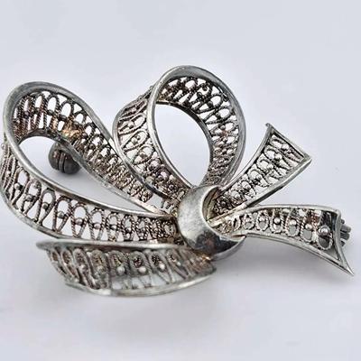Vintage German Sterling Silver Bow Brooch Pin