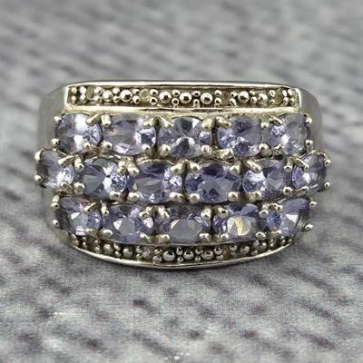 Tanzanite Sterling Silver Cluster Ring 