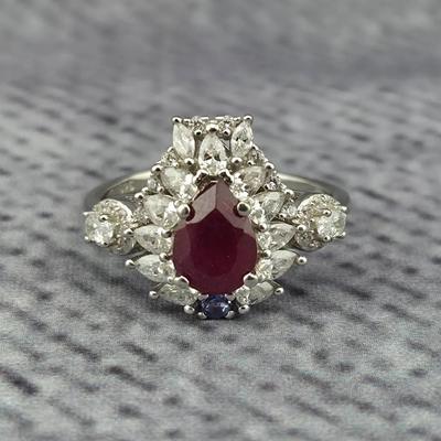 1ct Pear Cut Ruby Sterling Silver Ring