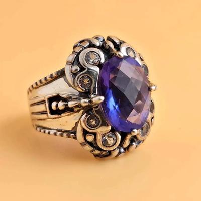 7ct Alexandrite & White Topaz Accent Sterling Silver Statement Ring