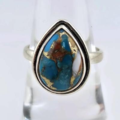 Turquoise Pear Cut Sterling Silver Ring 