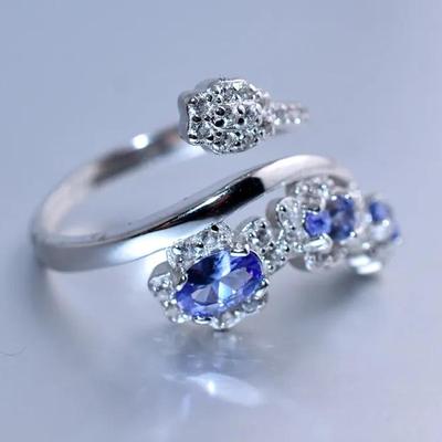 Natural Unheated Oval Tanzanite Sterling Silver Wrap-Around Ring