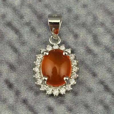 Orange Opal Cabochon Sterling Silver Pendant 
