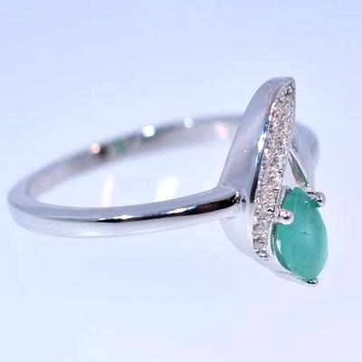 Natural Unheated Pear Emerald Sterling Silver Modernist Ring