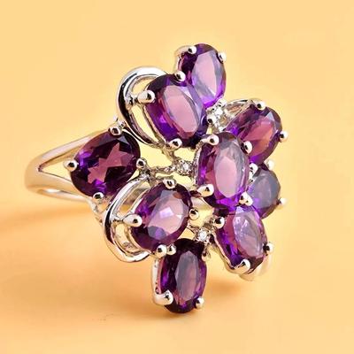6.3ctw Amethyst & Diamond Accent Sterling Silver Statement Ring 