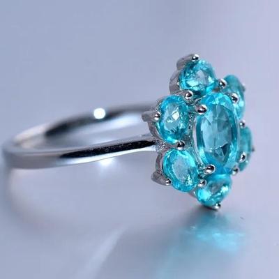 Vibrant Blue Topaz Sterling Silver Cluster Ring
