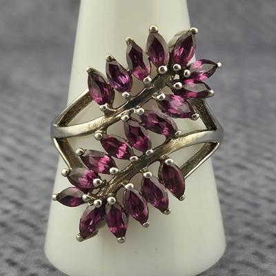 Rhodolite Garnet Sterling Silver Cluster Ring