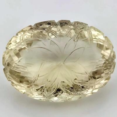 HUGE 84.7ct Natural Unheated Carved Decorative Oval Lemon Quartz 