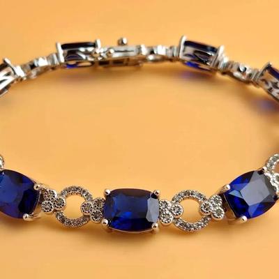 23+ ctw London Blue & White Topaz Sterling Silver Tennis Bracelet 