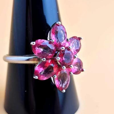 5.3ctw Pink Topaz Sterling Silver Cluster Ring 