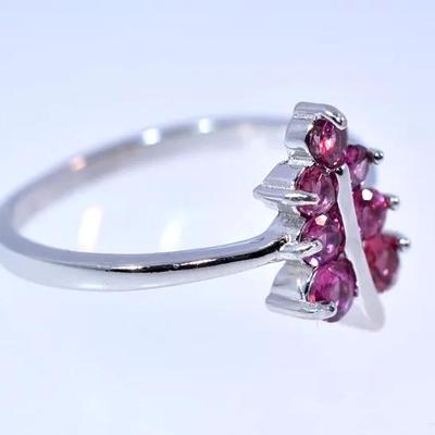 Natural Unheated Rhodolite Garnet Sterling Silver Leaf Ring