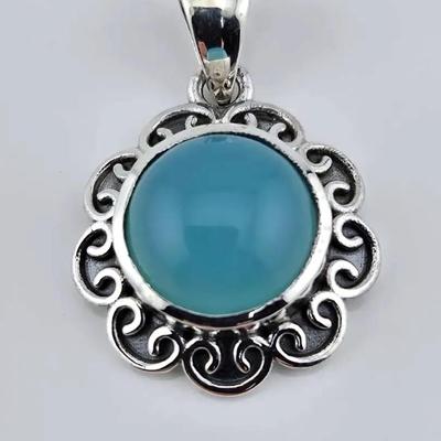 Chalcedony Cabochon Sterling Silver Pendant 
