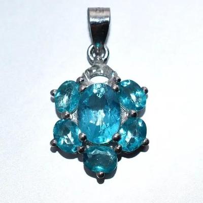 Vibrant Blue Topaz Sterling Silver Cluster Pendant