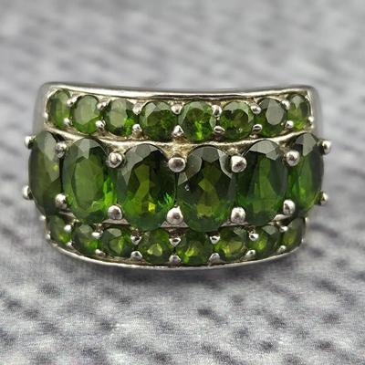 Chrome Diopside Sterling Silver Cluster Ring 