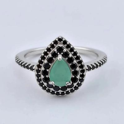 Emerald & Black Spinel Sterling Silver Ring 