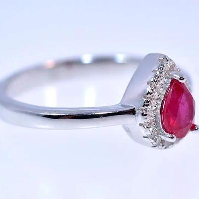 Pear Ruby Sterling Silver Halo Ring
