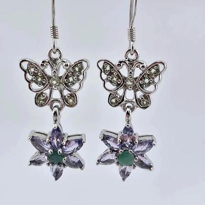 Tanzanite & Emerald Sterling Silver Star & Butterfly Earrings 