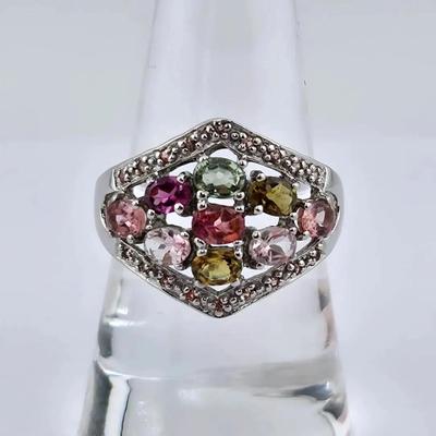 Tourmaline Multicolor Sterling Silver Ring 