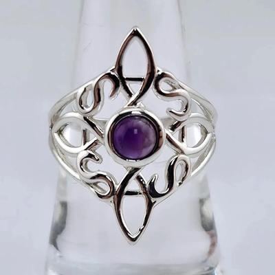 Amethyst Cabochon Sterling Silver Filigree Ring