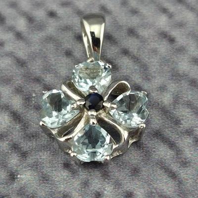 Sky Blue Topaz & Sapphire Sterling Silver Pendant 