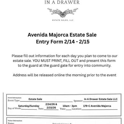 Form needed for entry at this gated community. Please print and fill-out. Give this form to the guard at the gate. 