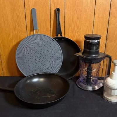 Ninja Ultra Prep Food Processor, 12” Wok, Tramontina 12” pan, Pampered Chef Chopper, Splash Guard
