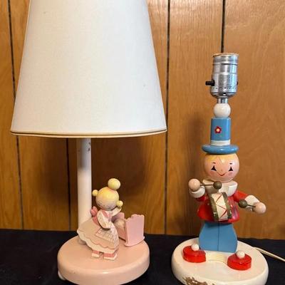 2 Vintage Wooden Nursery Lamps