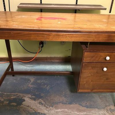 Kipp Stewart for Drexel Declaration Mid Century Walnut Desk w/White Porcelain Pulls