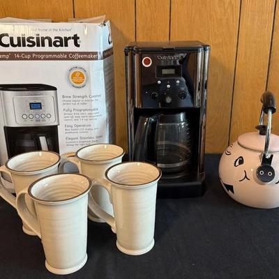 Brand New Cuisinart 14 Cup Coffee Pot, Adorable Pig Tea Kettle w/4 Tall mugs