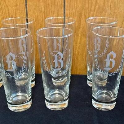 Set of 10 Vintage Etched Drinking Glasses Personalized w/Letter “B”