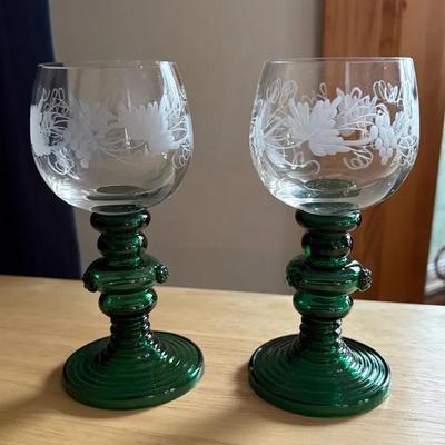 Set of 2 Vintage Roemer-Style Wine Glasses