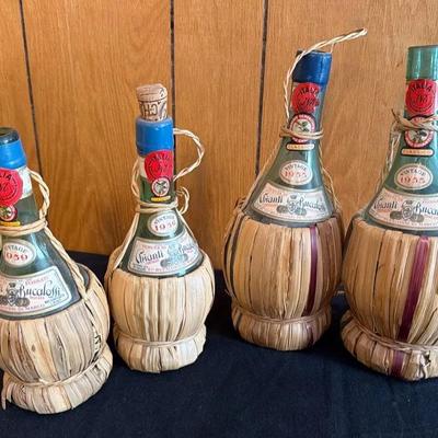 Collection of 4 Fossati Chianti Bucalossi Wicker Wrapped Wine Bottlles (1955 & 1959)