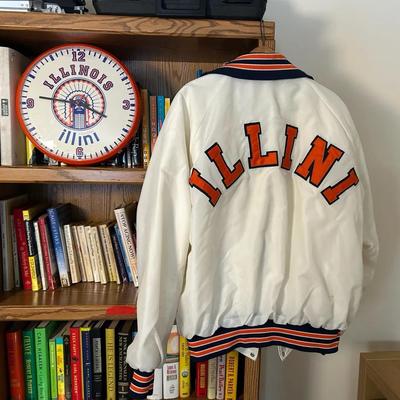 Vintage U of I Fighting Illini Lot - Satin Jacket (XL) & Wall Clock