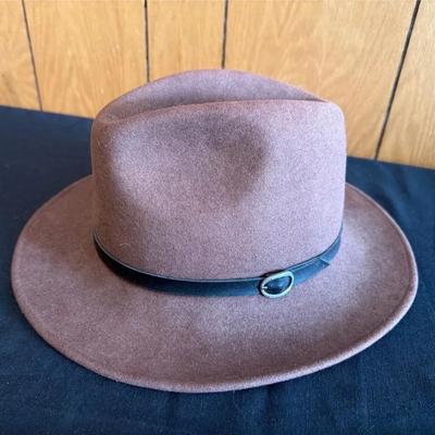Vintage Stefeno Brown Wool Felt Fedora with a distinctive leather band and buckle
