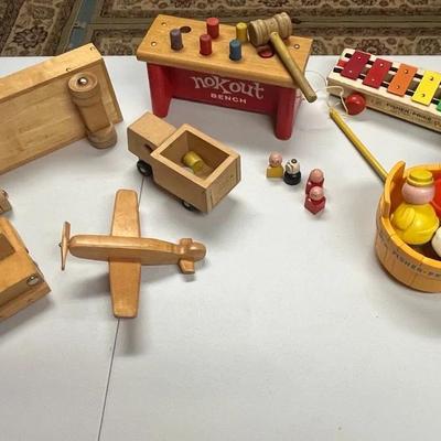 Vintage Wood Toys Lot / Fisher Price Vintage Toddler Toys (12) Pieces 