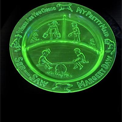 Indiana Glass Uranium Nursery Rhyme Plate .jpg