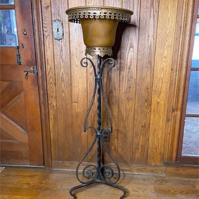 Antique Wrought Iron & Copper Plant Stand.jpg