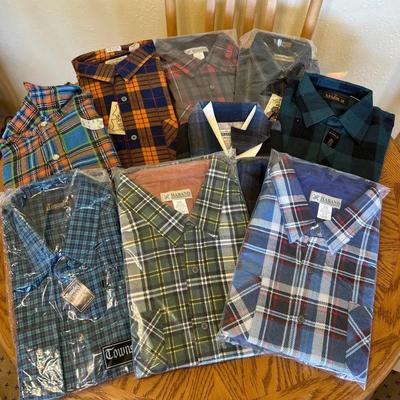 9 NEW WITH TAG Flannel Long Sleeve Button Up - Townsley, Haband, Mark II, Loncraft- Size L And XL