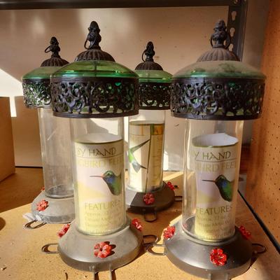 4 NEW Crafted By Hand Hummingbird Feeders, Green, 32 Oz Capacity, 4 Feeding Flowers