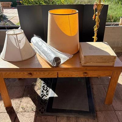 Household Essentials - Coffee Table, Lamp, 2 Shades, New Butterfly Clock, New Berber Runner, 2 Mats