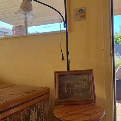 Corner Moment - Tall, Black Floor Lamp, Small Wood Table, Beautiful Bird Print